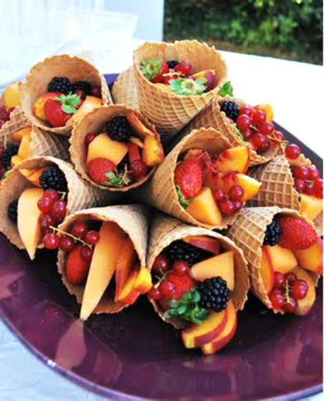 20 Outdoor Party Hacks You've Got To Try This Summer -Use ice cream cones as an edible bowl for fruit salad