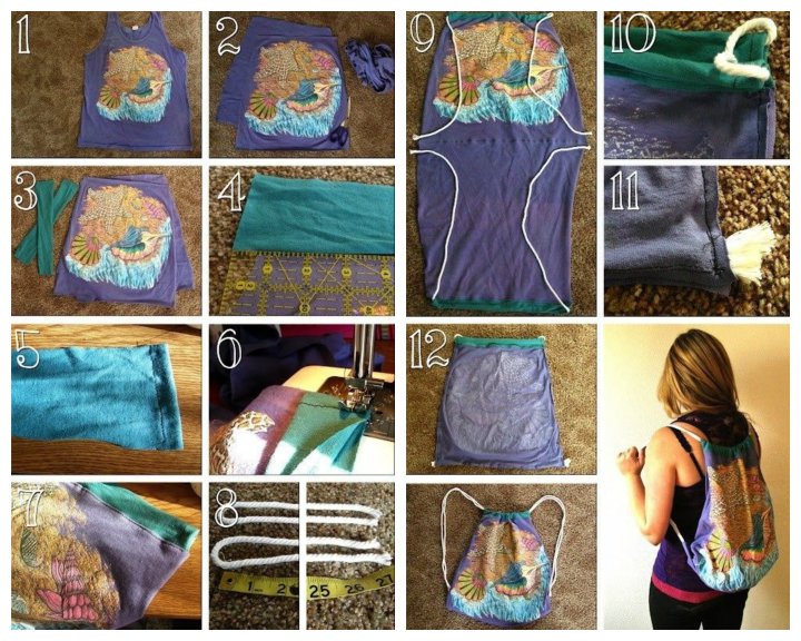 How to DIY Drawstring T-shirt Backpack 2