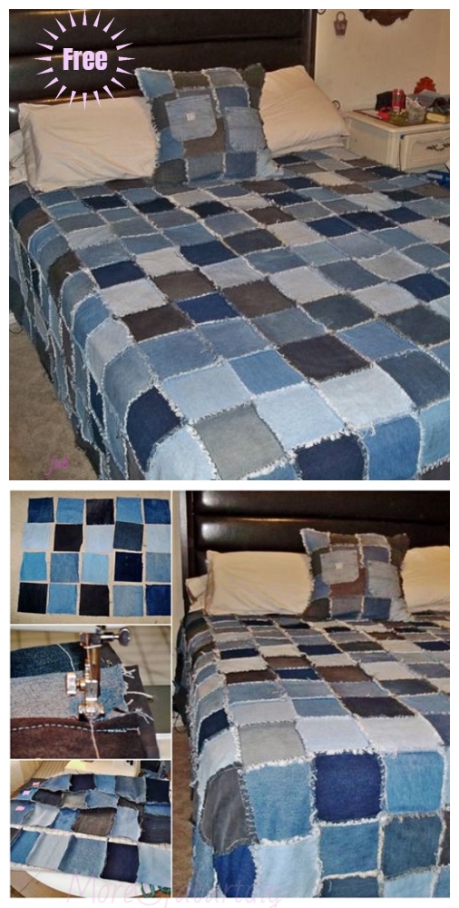 DIY Denim Rag Quilt From Old Jeans Sew Pattern & Tutorial