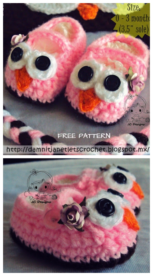 Crochet Mary Jane Baby Owl Booties Slippers Free Crochet Patterns