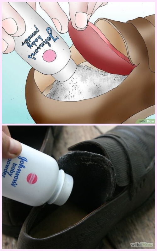 Simple Hacks to Make Shoes More Comfortable - Quiet squeaking shoes with baby powder