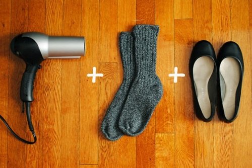 Simple Hacks to Make Shoes More Comfortable - Combine wooly socks and a blowdryer for pain