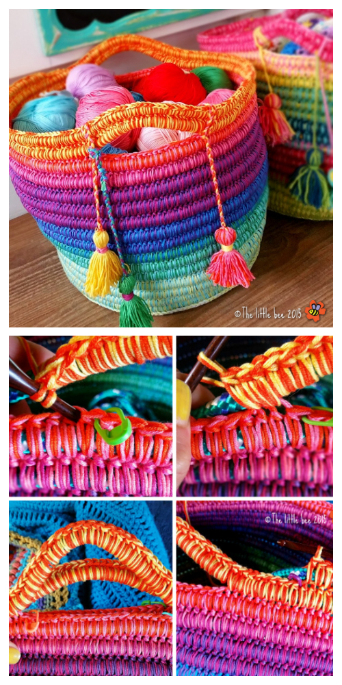 DIY Crochet Rainbow Rope Basket Free Pattern Tutorial 