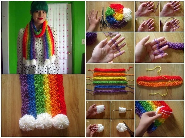 DIY Finger Knitted Rainbow Scarf Tutorial