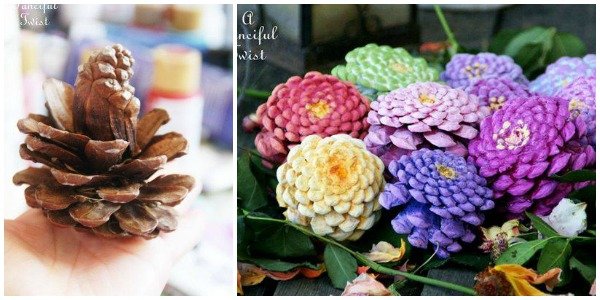 DIY Pine Cone Flowers Tutorial: How To Make Zinnia Flowers from Pine Cones