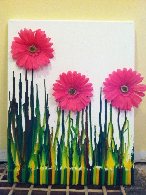 How to DIY Melted Crayon Canvas Art - flower