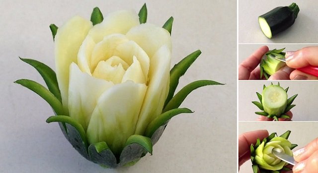 How to DIY Zucchini Cactus Rose Flower (video tutorial)