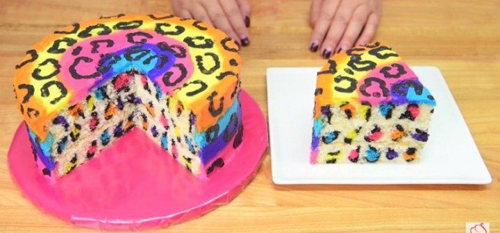 DIY How to Make Rainbow Leopard Cake