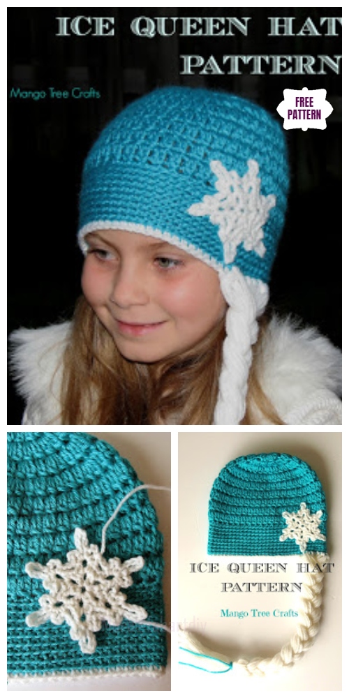 DIY Crochet Disney Frozen Free Patterns - Crochet Elsa Ice Queen Hat Free Crochet Pattern