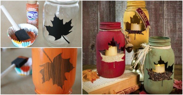 DIY Autumn Leaf Manson Jar Candle Holders