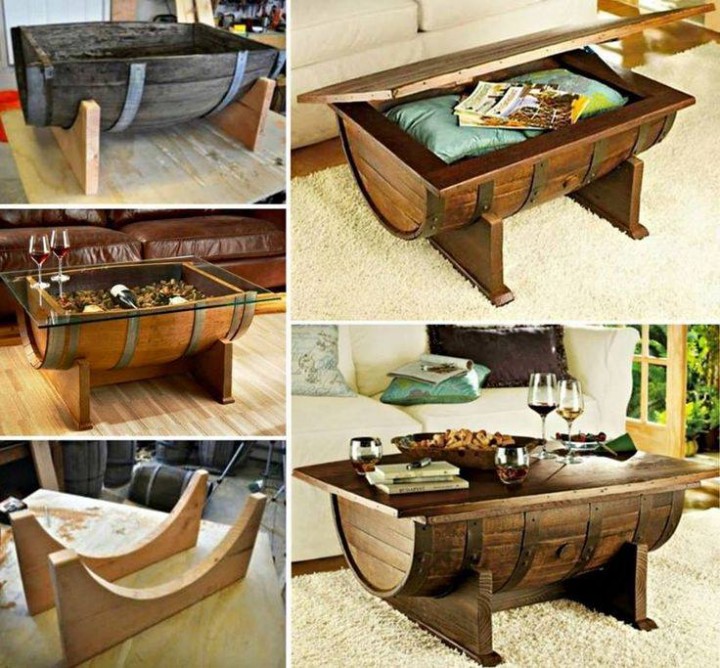 DIY Whiskey Barrel Coffee Table instructions and tutorials with video