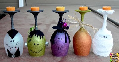 DIY Halloween Wine Glass Candle Holder-40+ Easy to DIY Halloween Decorating crafts Ideas