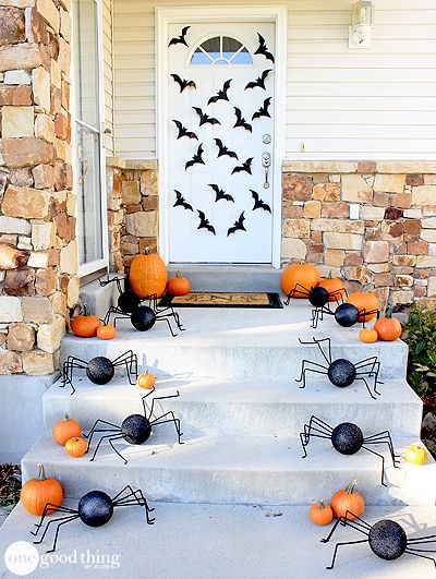 DIY Spiders and Bats Porch Decor-40+ Easy to DIY Halloween Decorating Ideas