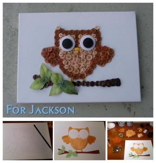 DIY Button Owl Canvas Wall Art Tutorial