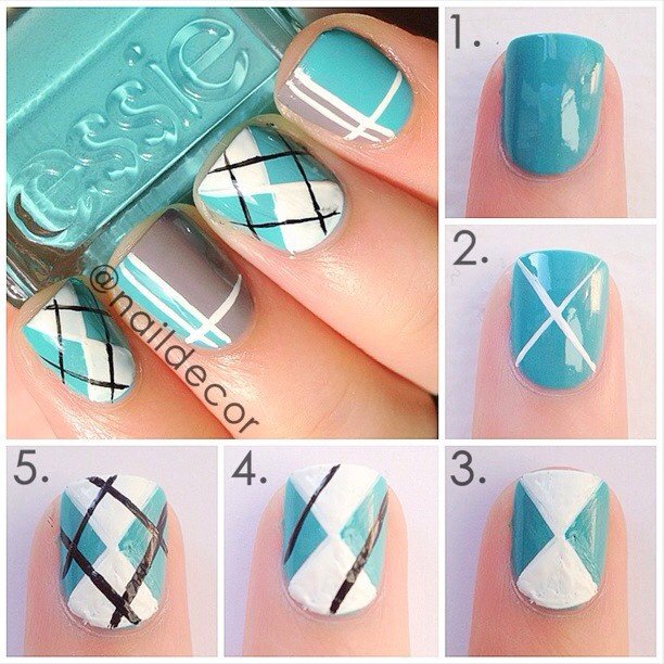 DIY Cute Argyle Nail Art Manicure