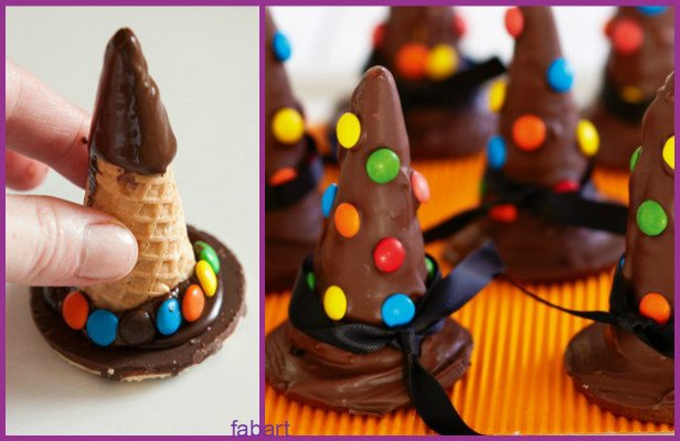 10 Fun and Sweet Halloween Treats DIY Ideas 01 - MM Cone Witch Hat Cookie Recipe Tutorial