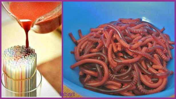 10 Fun and Sweet Halloween Treats DIY Ideas 05-Drinking straw worm jelly recipe