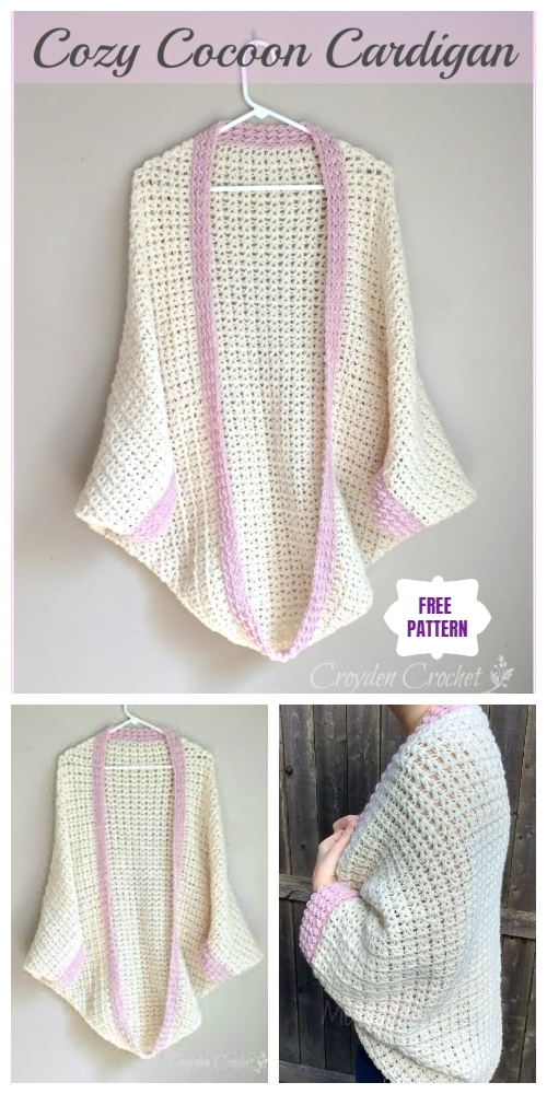 DIY Crochet Cardigan Sweater Coat Free Patterns- Crochet Cozy Cocoon Cardigan Free Crochet Pattern