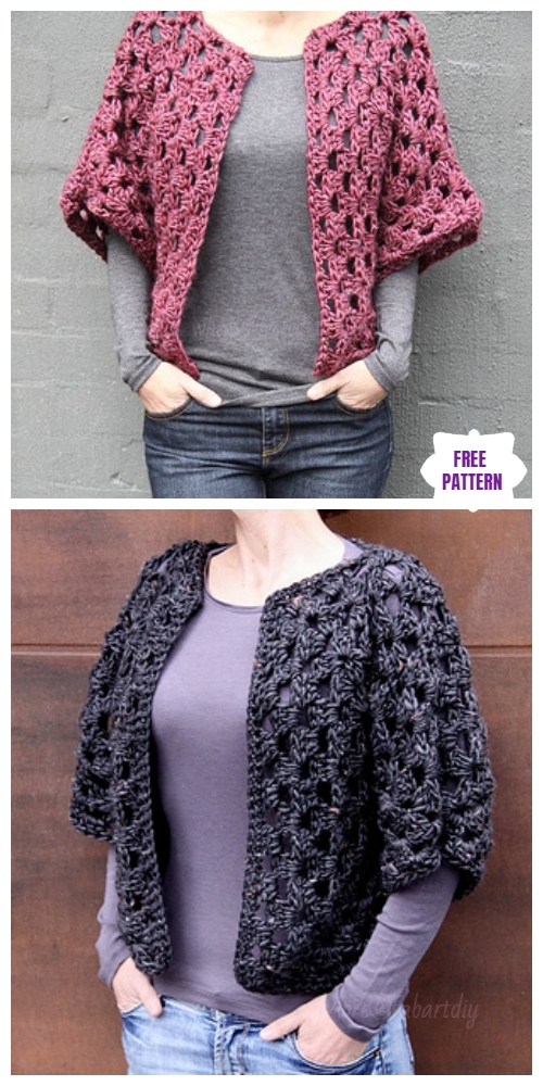 DIY Crochet Cardigan Sweater Coat Free Patterns-Crochet Granny Shrug Free Pattern 