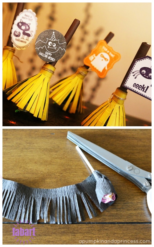 Halloween Lollipop Craft DIY Ideas & Tutorials - Witches Broomstick Lollipop Treat Holder DIY Tutorial