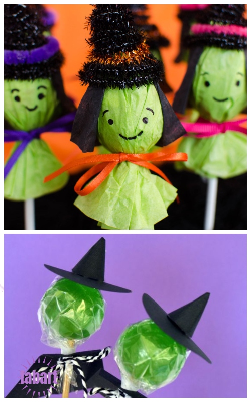 Halloween Lollipop Craft DIY Ideas & Tutorials - S Lollipop Witches Suckers DIY Tutorial