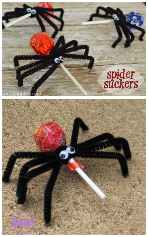 Halloween Lollipop Craft DIY Ideas & Tutorials - Spider Lollipop Spider Suckers DIY Tutorial