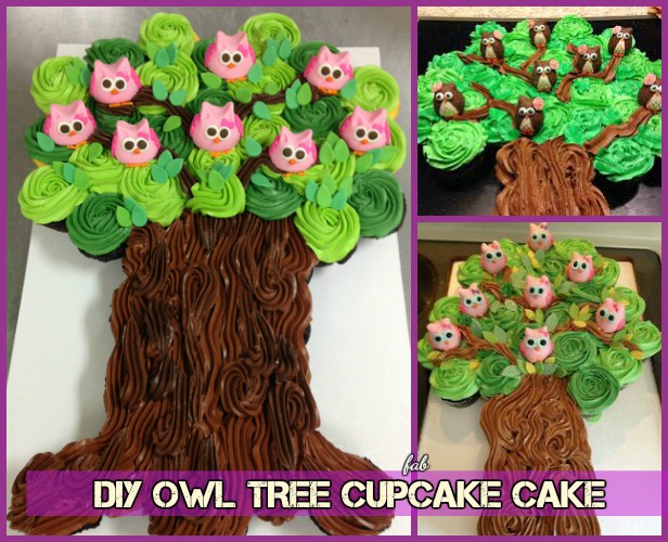 DIY Owl Cupcake Cake Tree Tower Recipe and Tutorial