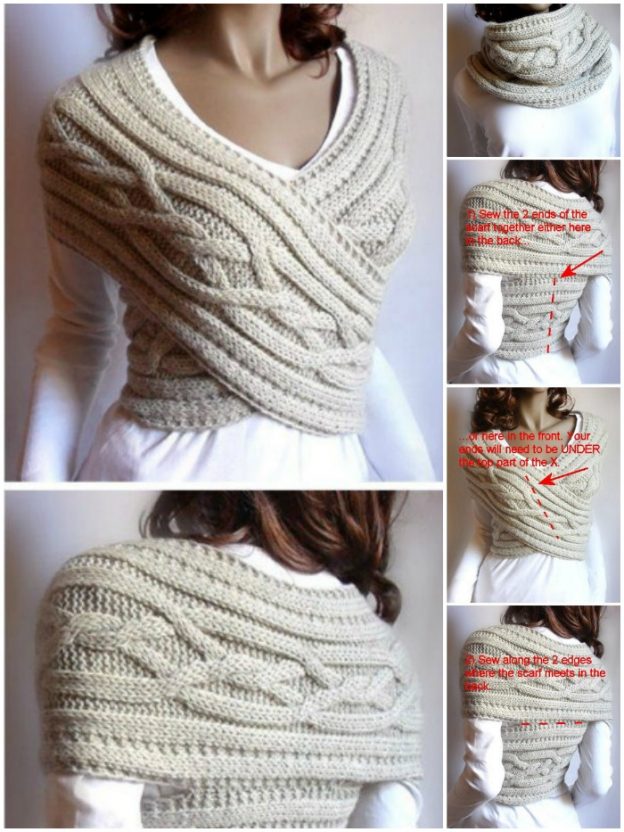 DIY Women Cable Knitted Sweater Cowl-Vest (Video)