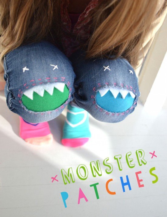 Fun DIY Jean Hole Patches in Cutest Ways - Monster Jean Holes Patch DIY Tutorial