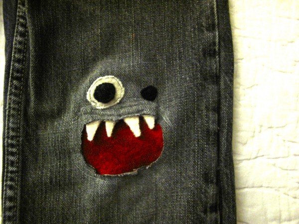 Fun DIY Jean Hole Patches in Cutest Ways - Monster Jean Holes Patch DIY Tutorial