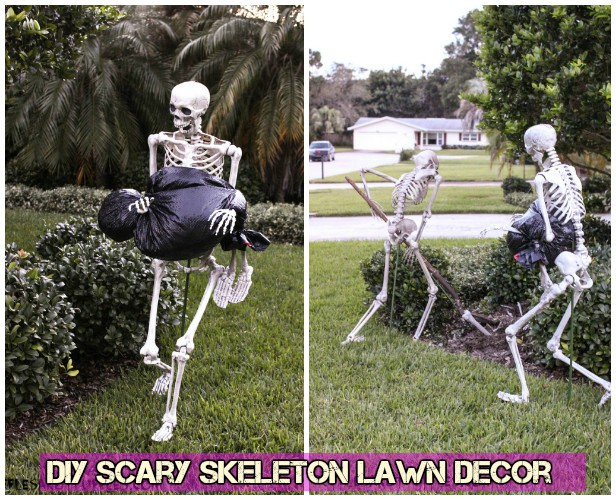 12 DIY Scary Trash Bag Halloween Decorations-DIY Trash Bag Skeleton Lawn Decor