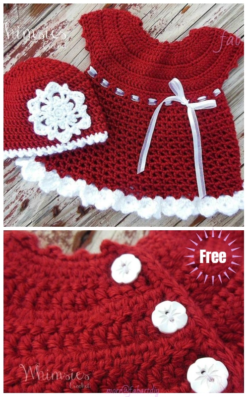 DIY Crochet Baby Christmas Sets Free Pattern- Sweetie Christmas Infant Dress free crochet pattern