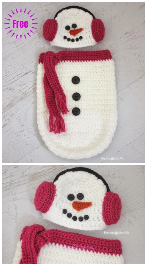 DIY Crochet Baby Christmas Sets Free Pattern- Baby Snowman Cocoon free crochet pattern