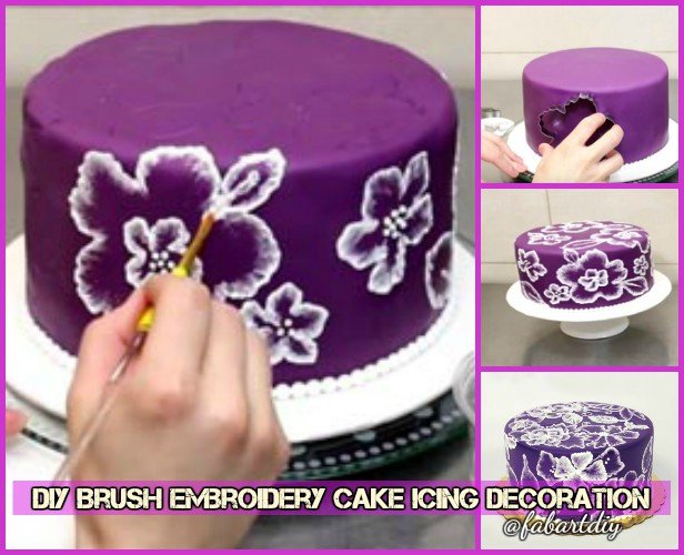 DIY Brush Embroidery Cake Icing Decoration Tutorial-Video