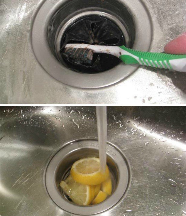 16 DIY Cleaning Hacks -- How to Clean your sink drain with lemon