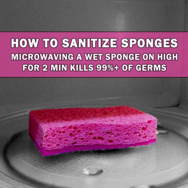 16 DIY Cleaning Hacks - How to Disinfect your sponges with a microwave