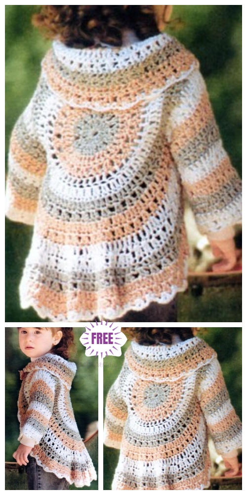 DIY Crochet Circle Cardigan Sweater Free Crochet Patterns -Crochet Circle Toddler Shrug Bolero Free Crochet Pattern