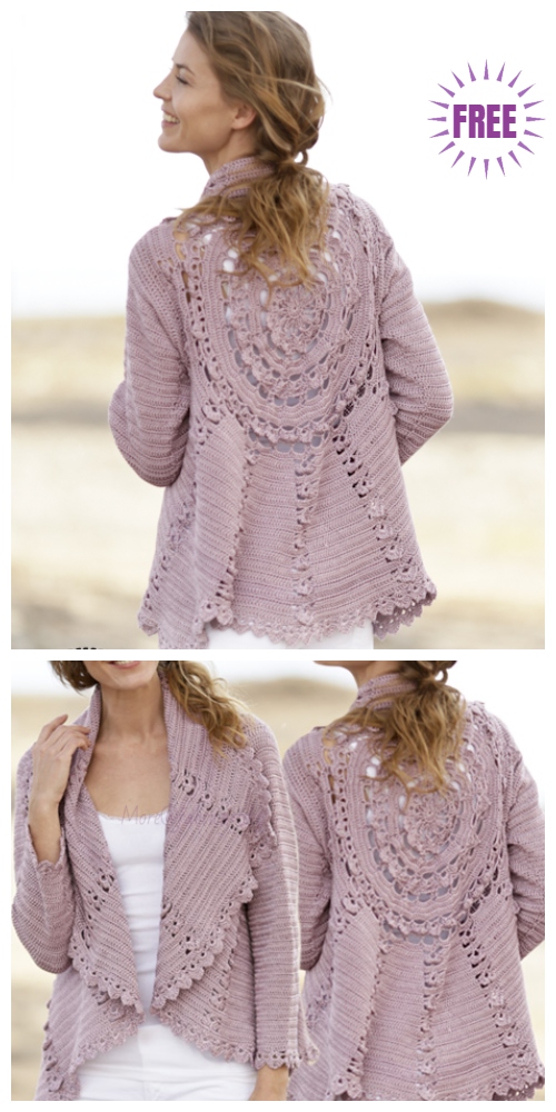 DIY Crochet Circle Cardigan Sweater Free Crochet Patterns - Crochet Ros Circular Cardigan Free Crochet Pattern