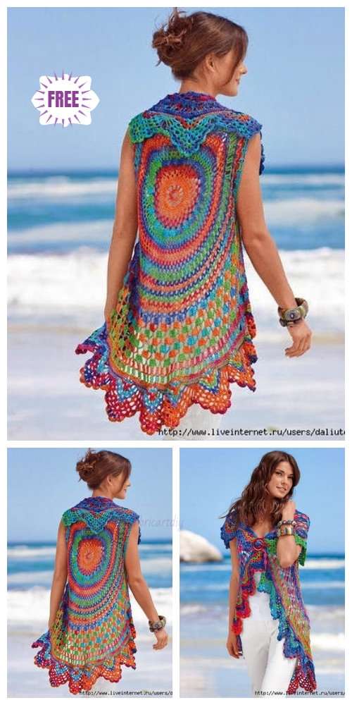 DIY Crochet Circle Cardigan Sweater Free Crochet Patterns - Crochet Women Circular Vest Free Crochet Pattern