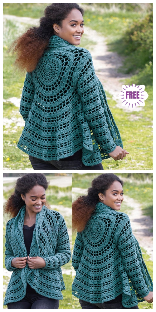 DIY Crochet Circle Cardigan Sweater Free Crochet Patterns - Crochet Ornella  Circular Jacket Cardigan Free Crochet Pattern