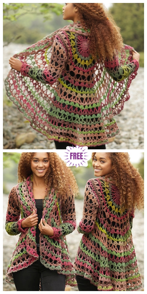 DIY Crochet Circle Cardigan Sweater Free Crochet Patterns - Crochet Fall Festival Circular Cardigan Free Crochet Pattern