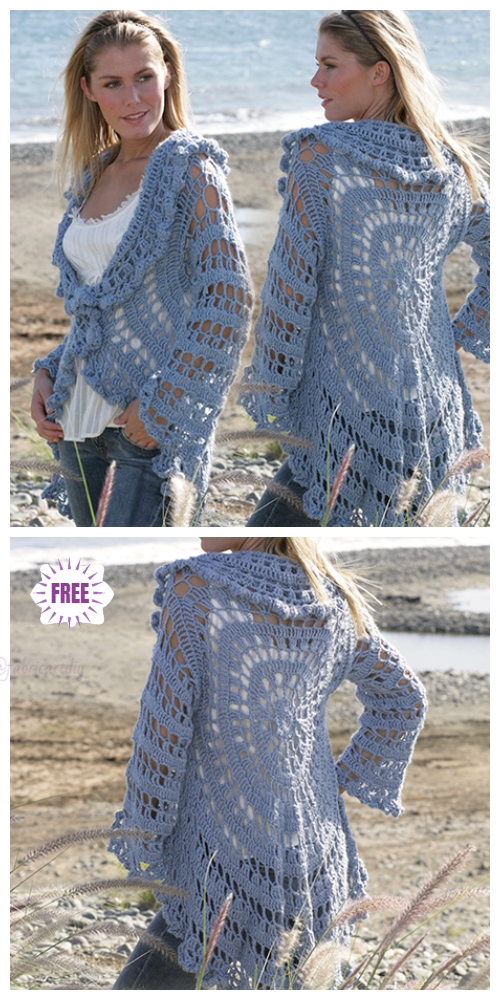 DIY Crochet Circle Cardigan Sweater Free Crochet Patterns - -Moonlight Mist Circle Jacket Free Crochet Pattern