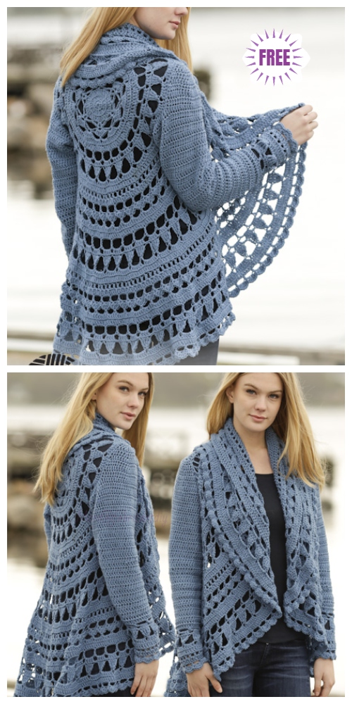 DIY Crochet Circle Cardigan Sweater Free Crochet Patterns - Crochet Sea Glass Circular Jacket Cardigan Free Crochet Pattern