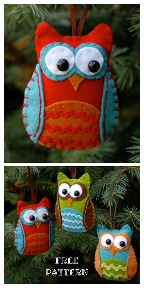 DIY Felt Christmas Ornament Tutorials - Free Templates Owl