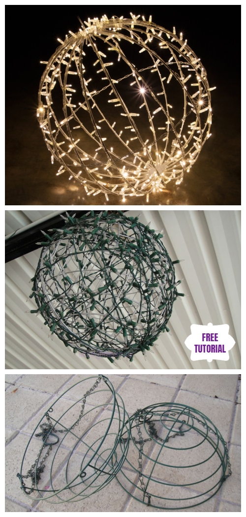 DIY LED String Light Giant wire hanging basket Christmas Light Ball Tutorial 