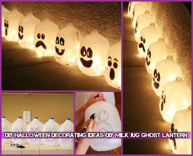  DIY Halloween Decorating Ideas-DIY MILK Jug Ghost Lantern