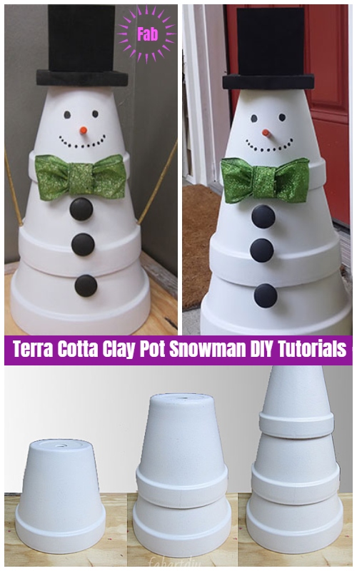DIY Terra Cotta Flower Pot Christmas Decorations & Craft Tutorials - Clay Pot Snowman DIY Tutorial