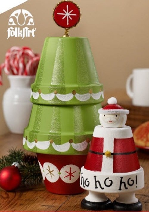 DIY Terra Cotta Flower Pot Christmas Decorations & Craft Tutorials - Santa & Tree