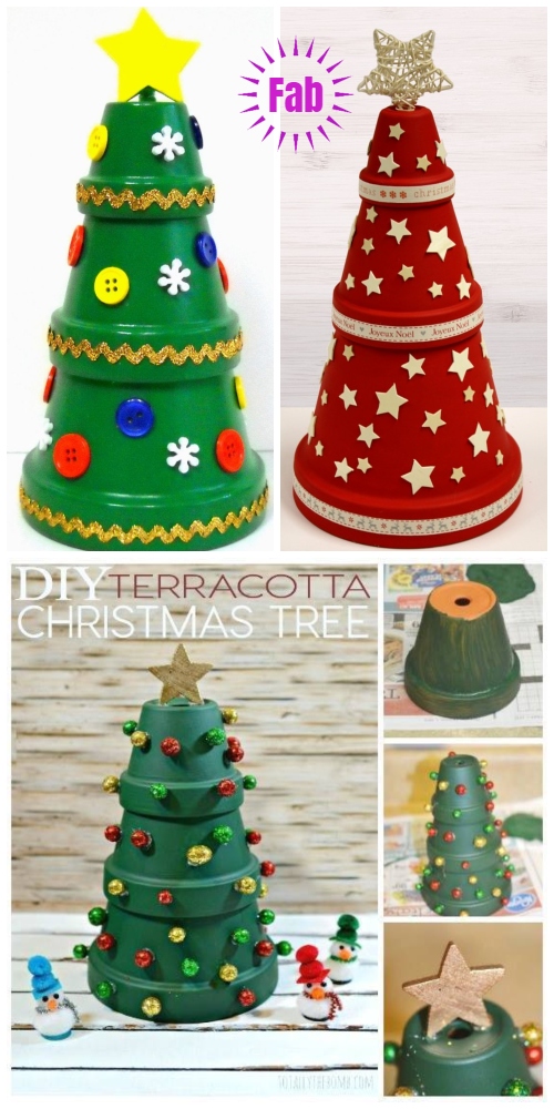 DIY Terra Cotta Flower Pot Christmas Decorations & Craft Tutorials - Clay Pot Christmas Tree DIY Tutorial