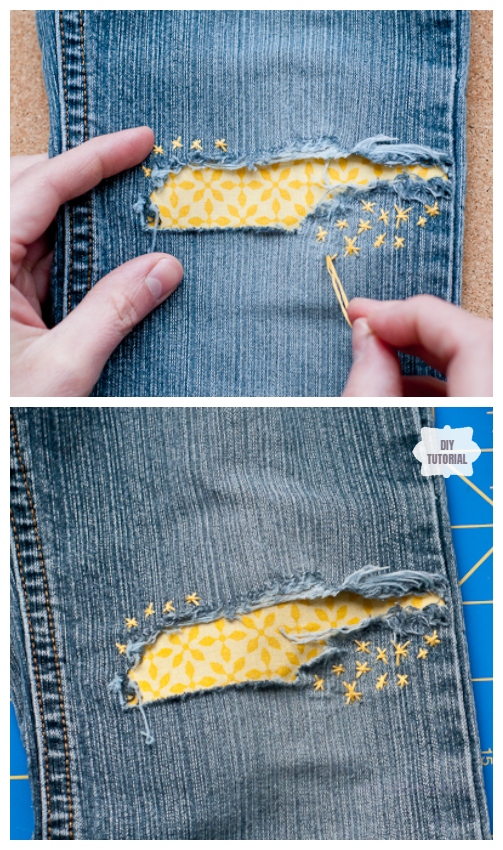 Fun DIY Jean Hole Patches in Cutest Ways - Cute Jean Holes Patch DIY Tutorial